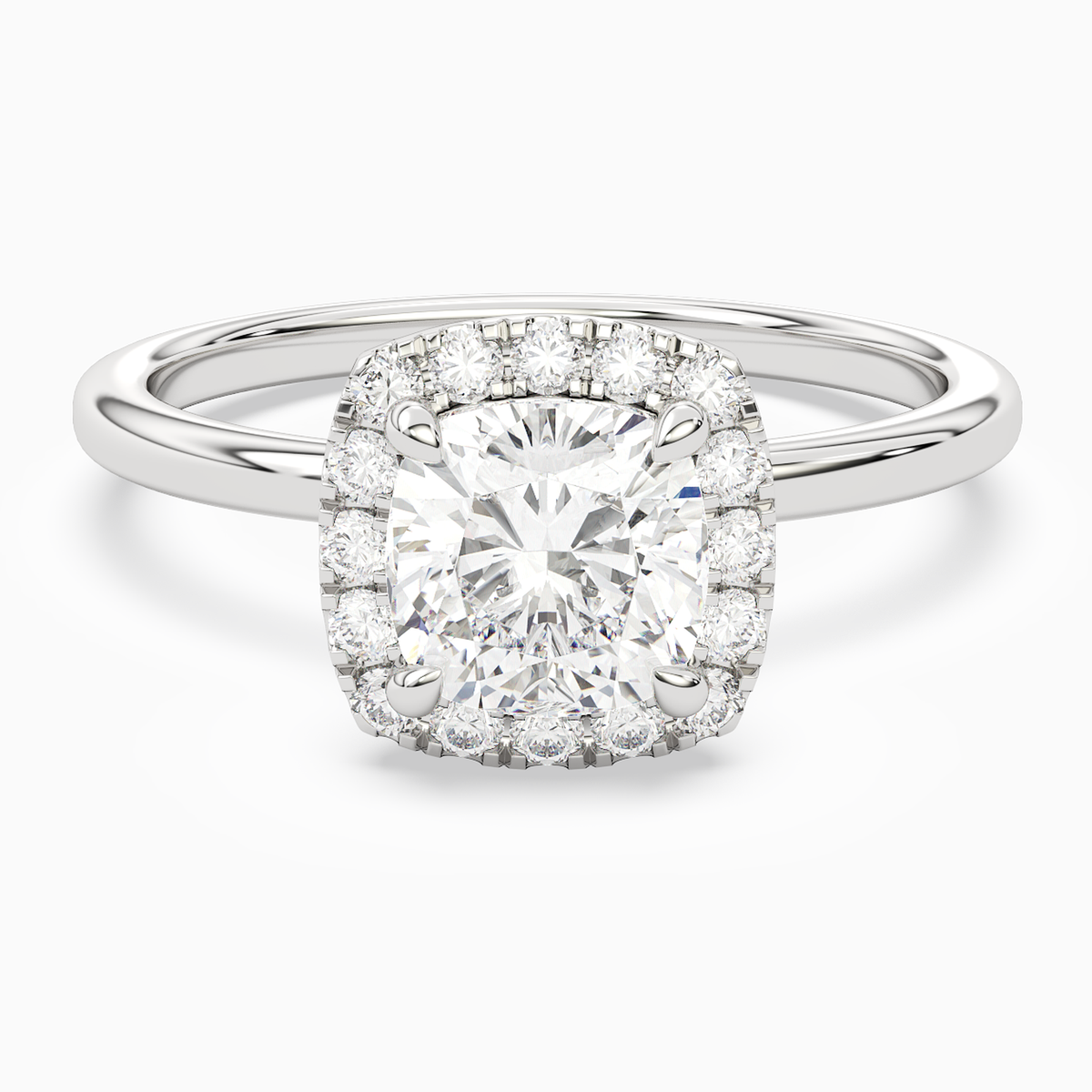 Cushion Scalloped Halo Baseline in Platinum main white