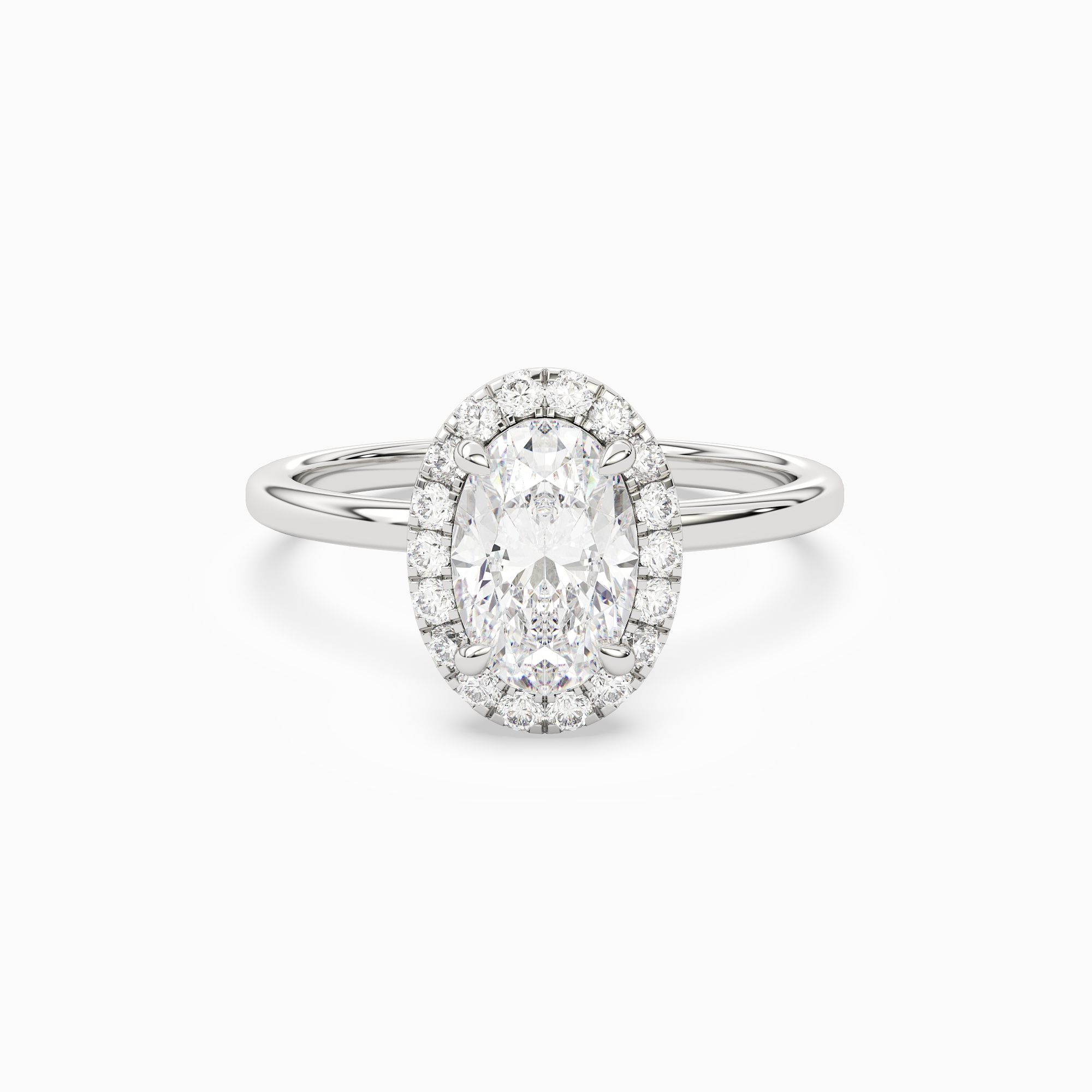 Oval Scalloped Halo Baseline in 14K White Gold main white