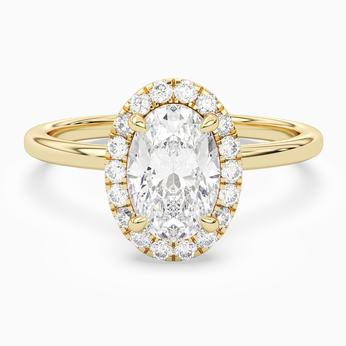 Oval Scalloped Halo Baseline in 14K Yellow Gold main white