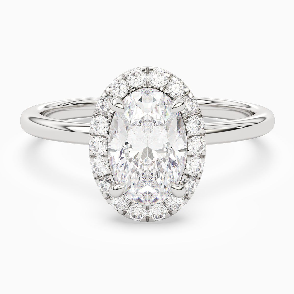 Oval Scalloped Halo Baseline in 18K White Gold main white