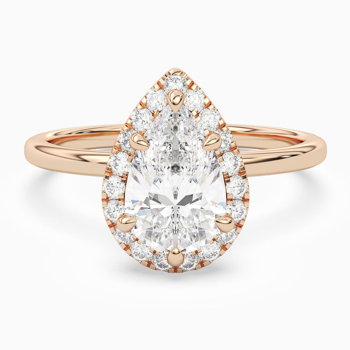 Pear Scalloped Halo Baseline in 14K Rose Gold main white