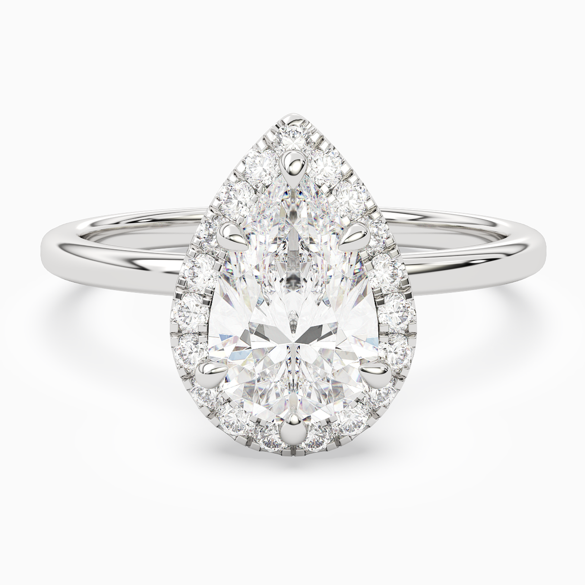 Pear Scalloped Halo Baseline in 14K White Gold main white
