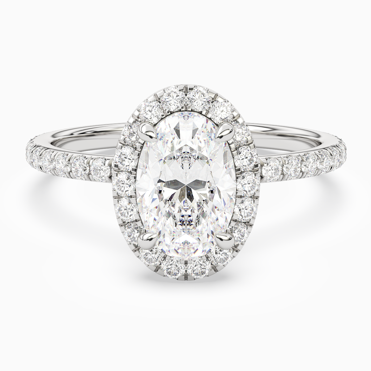 Oval Scalloped Halo Pavé in 14K White Gold main white