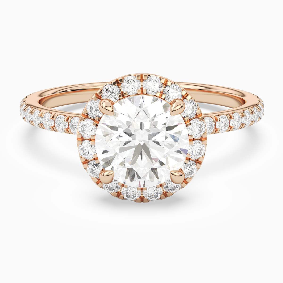 Round Scalloped Halo Pavé in 14K Rose Gold main white