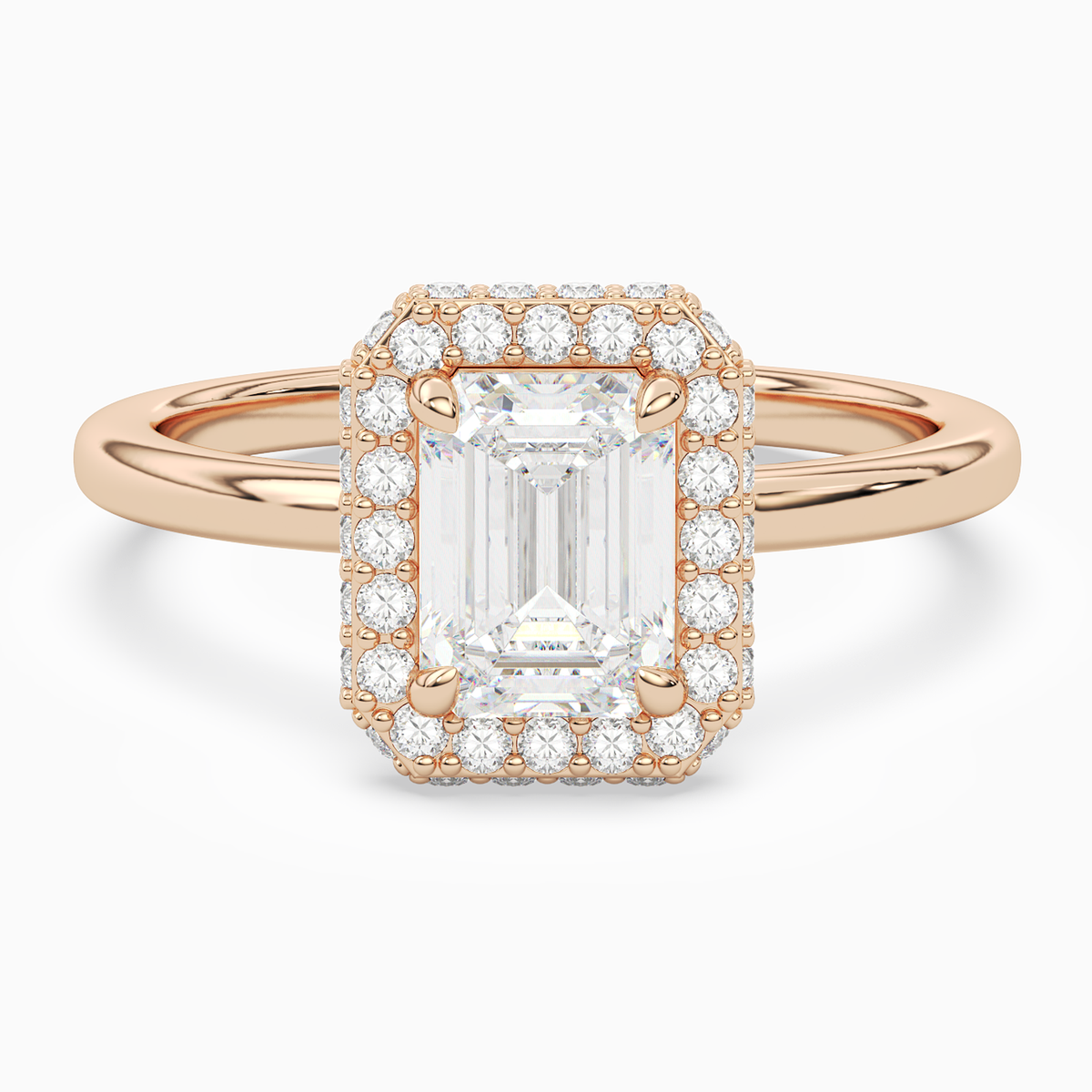 Emerald Compact Halo in 14K Rose Gold main white