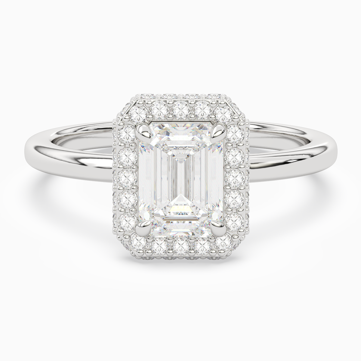 Emerald Compact Halo in 14K White Gold main white