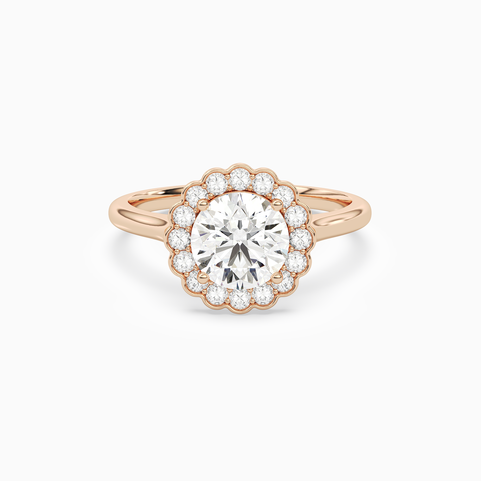 Round Floral Halo in 14K Rose Gold main white