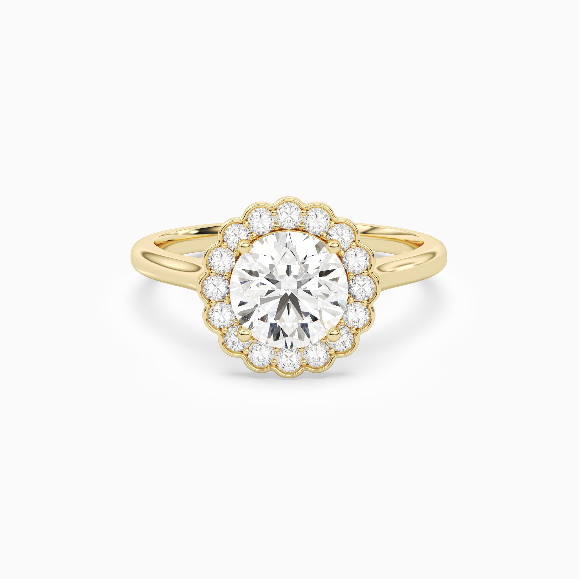 Round Floral Halo in 14K Yellow Gold main white
