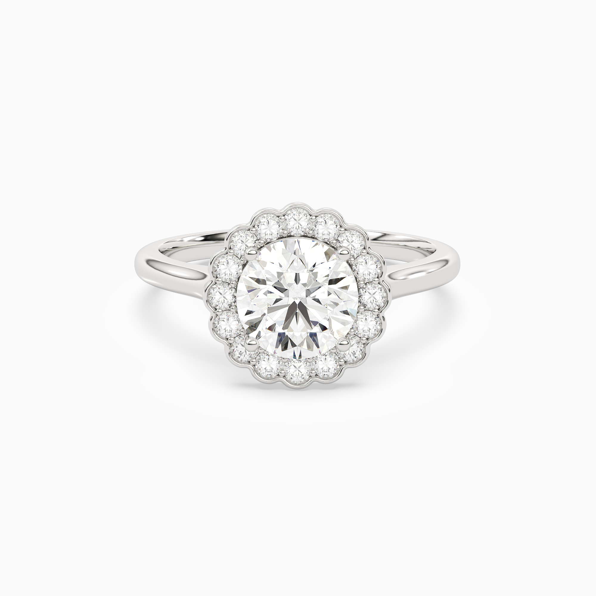 Round Floral Halo in Platinum main white