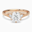 Round Milgrain Shoulder Side Stone Ring in 14K Rose Gold main white