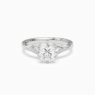 Round Milgrain Shoulder Side Stone Ring in 18K White Gold main white