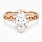 Marquise Engraved Vintage Side Stone Ring in 14K Rose Gold main white