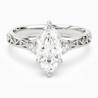 Marquise Engraved Vintage Side Stone Ring in 18K White Gold main white