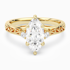 Marquise Engraved Vintage Side Stone Ring in 18K Yellow Gold main white