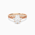 Oval Engraved Vintage Side Stone Ring in 14K Rose Gold main white