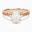 Oval Engraved Vintage Side Stone Ring in 14K Rose Gold main white