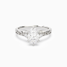 Oval Engraved Vintage Side Stone Ring in 14K White Gold main white