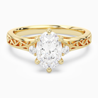 Oval Engraved Vintage Side Stone Ring in 14K Yellow Gold main white