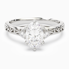 Oval Engraved Vintage Side Stone Ring in 18K White Gold main white