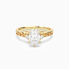 Oval Engraved Vintage Side Stone Ring in 18K Yellow Gold main white