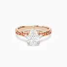 Pear Engraved Vintage Side Stone Ring in 14K Rose Gold main white