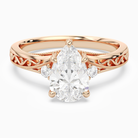 Pear Engraved Vintage Side Stone Ring in 14K Rose Gold main white