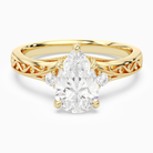 Pear Engraved Vintage Side Stone Ring in 14K Yellow Gold main white