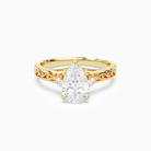 Pear Engraved Vintage Side Stone Ring in 18K Yellow Gold main white