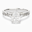 Pear Engraved Vintage Side Stone Ring in Platinum main white