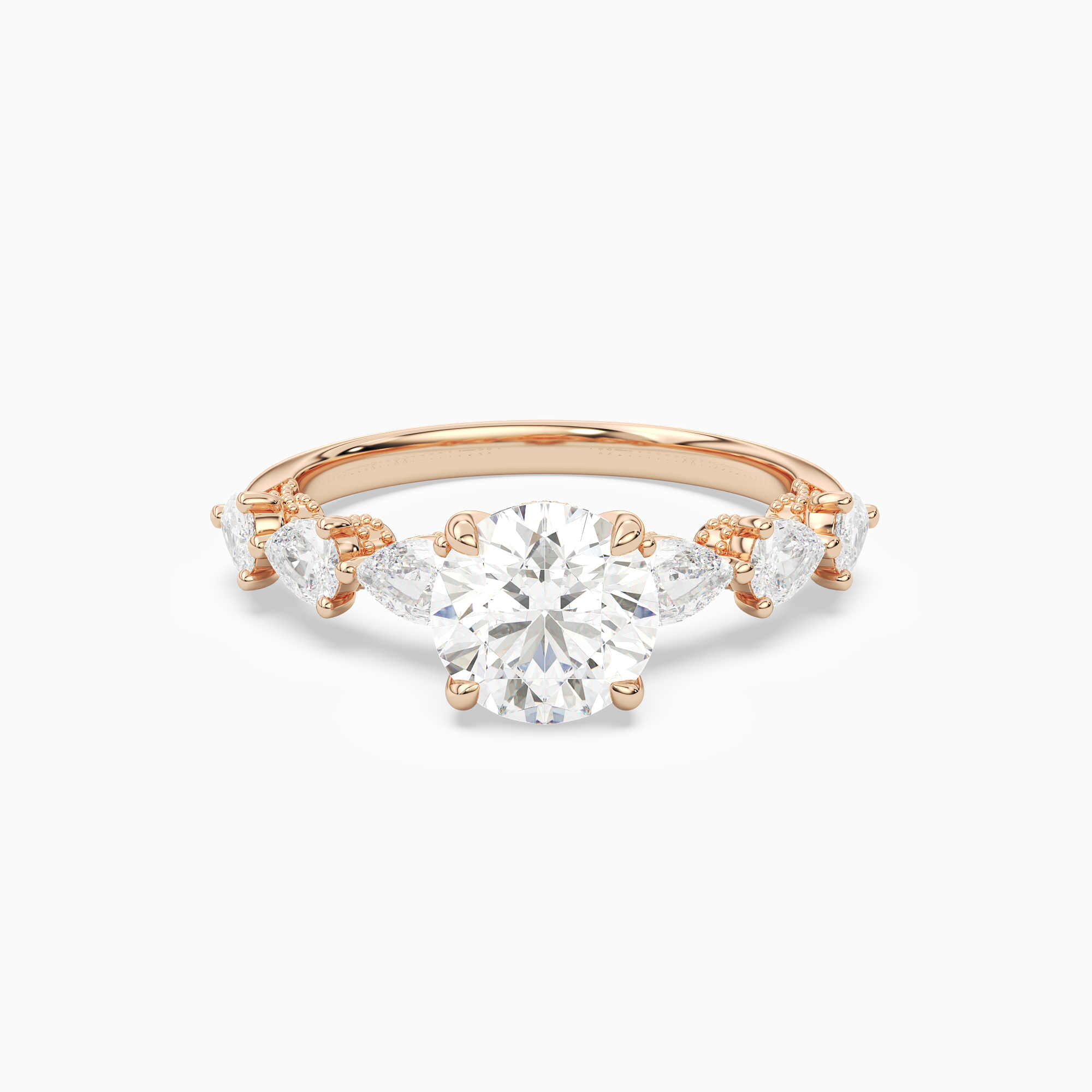 Round Crescent Pear Side Stone in 14K Rose Gold main white