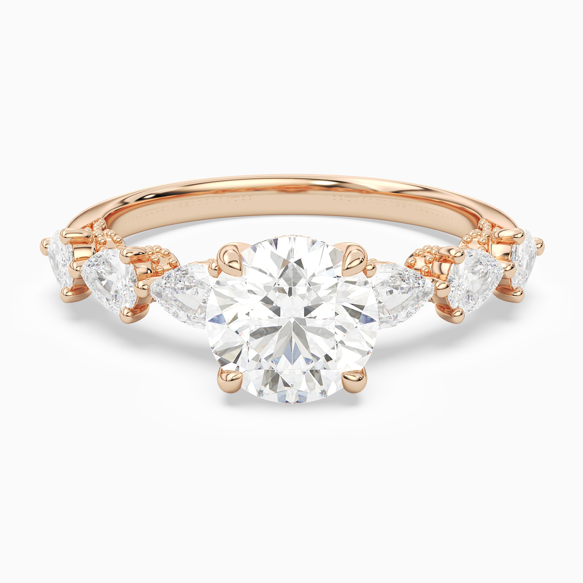 Round Crescent Pear Side Stone in 14K Rose Gold main white