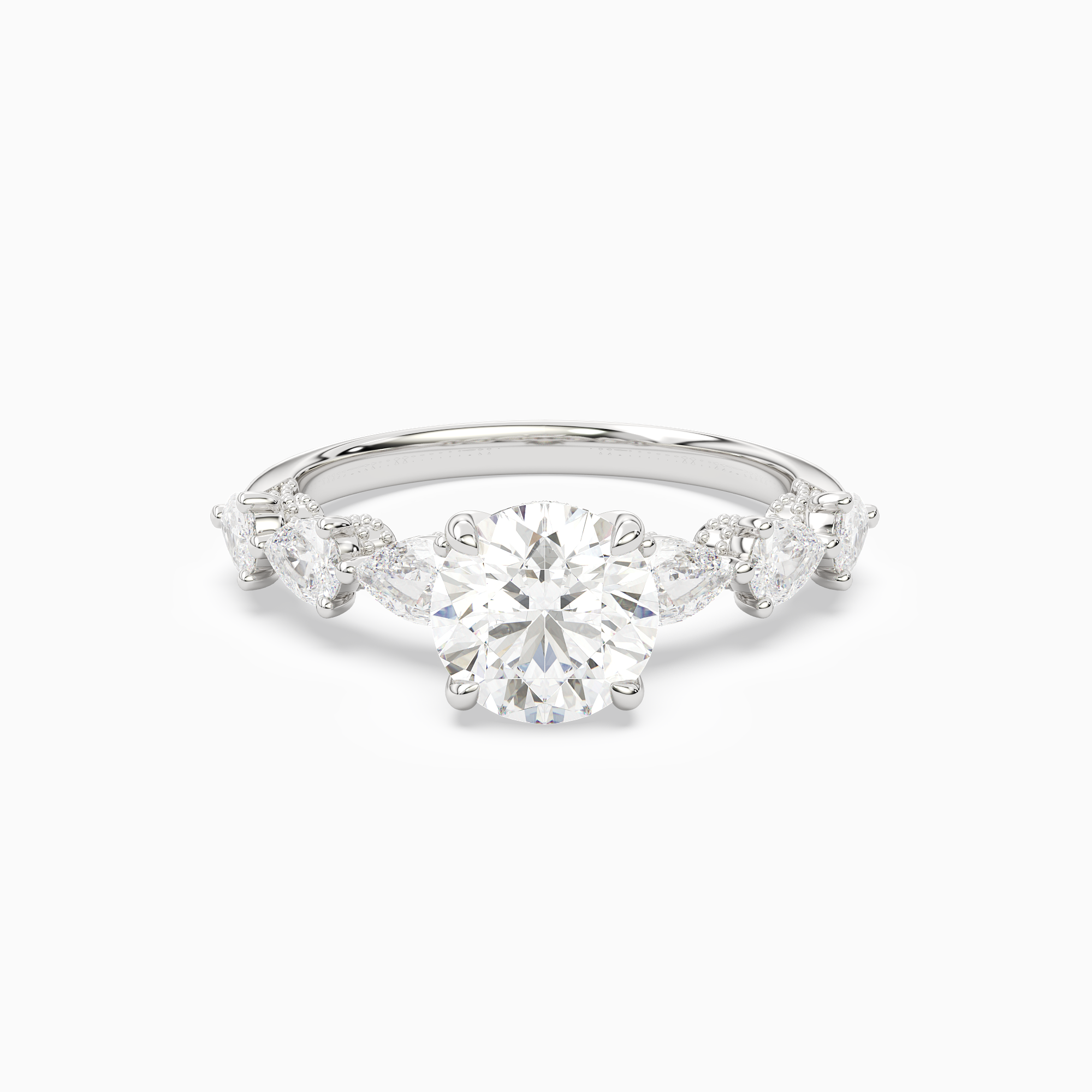 Round Crescent Pear Side Stone in 14K White Gold main white