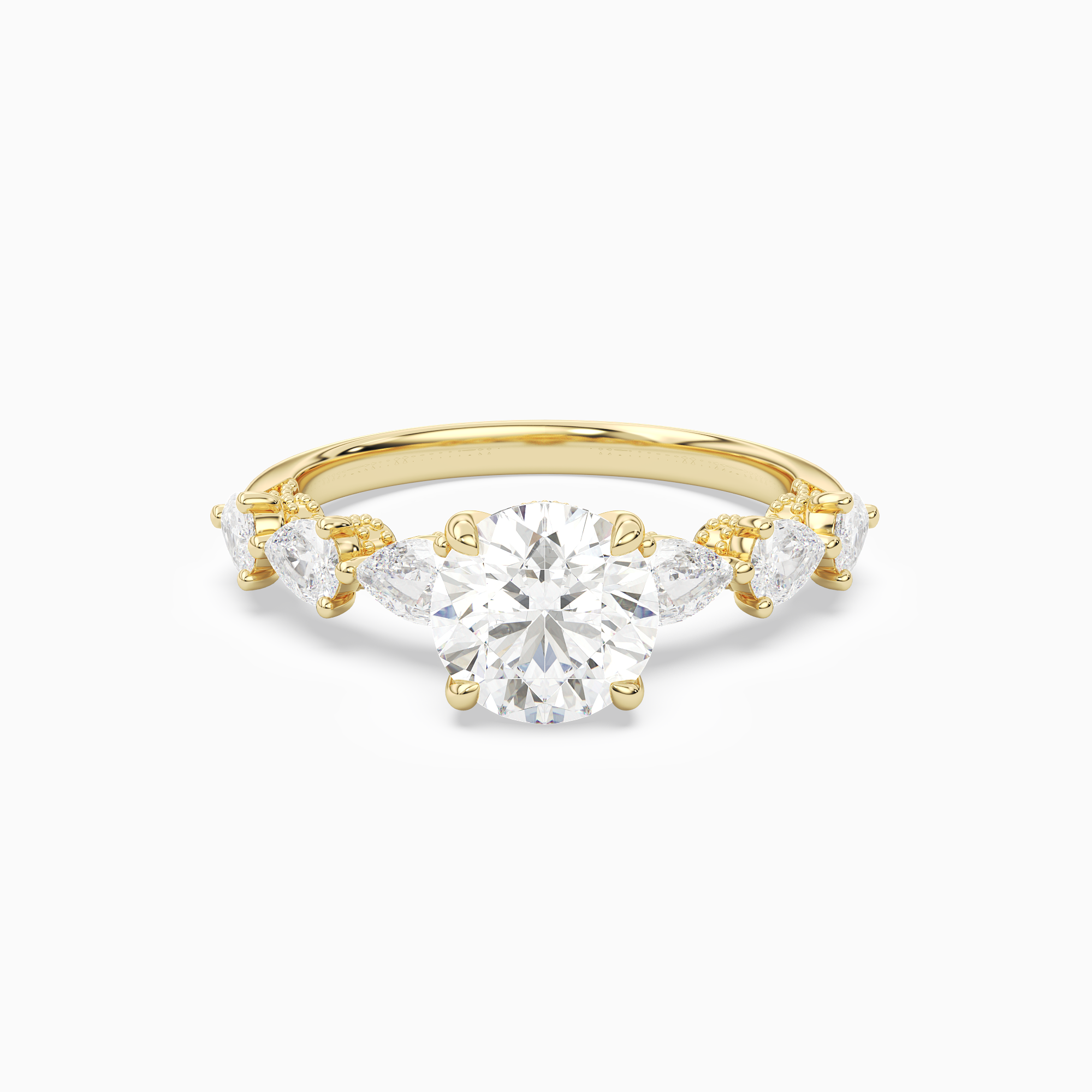 Round Crescent Pear Side Stone in 18K Yellow Gold main white