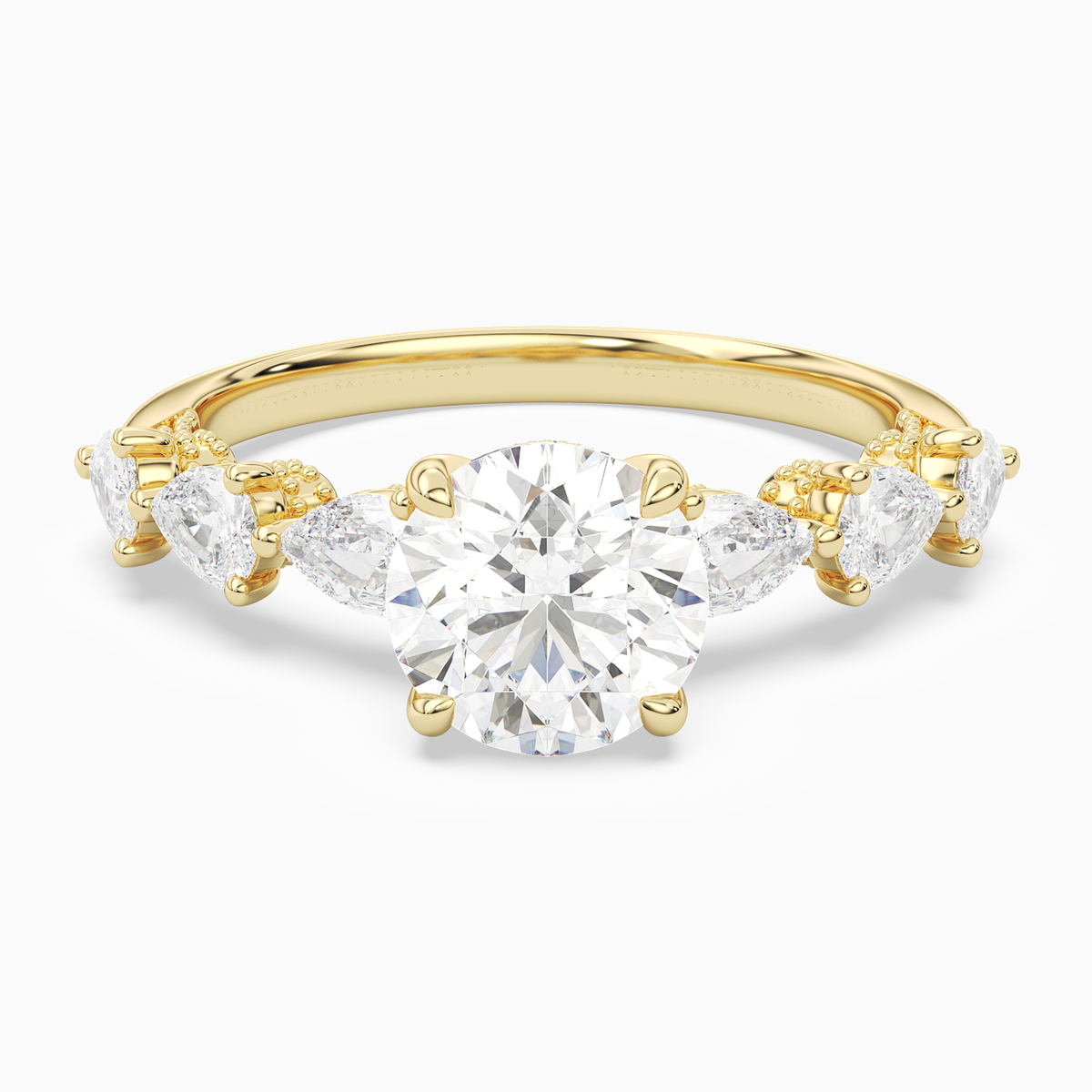 Round Crescent Pear Side Stone in 18K Yellow Gold main white