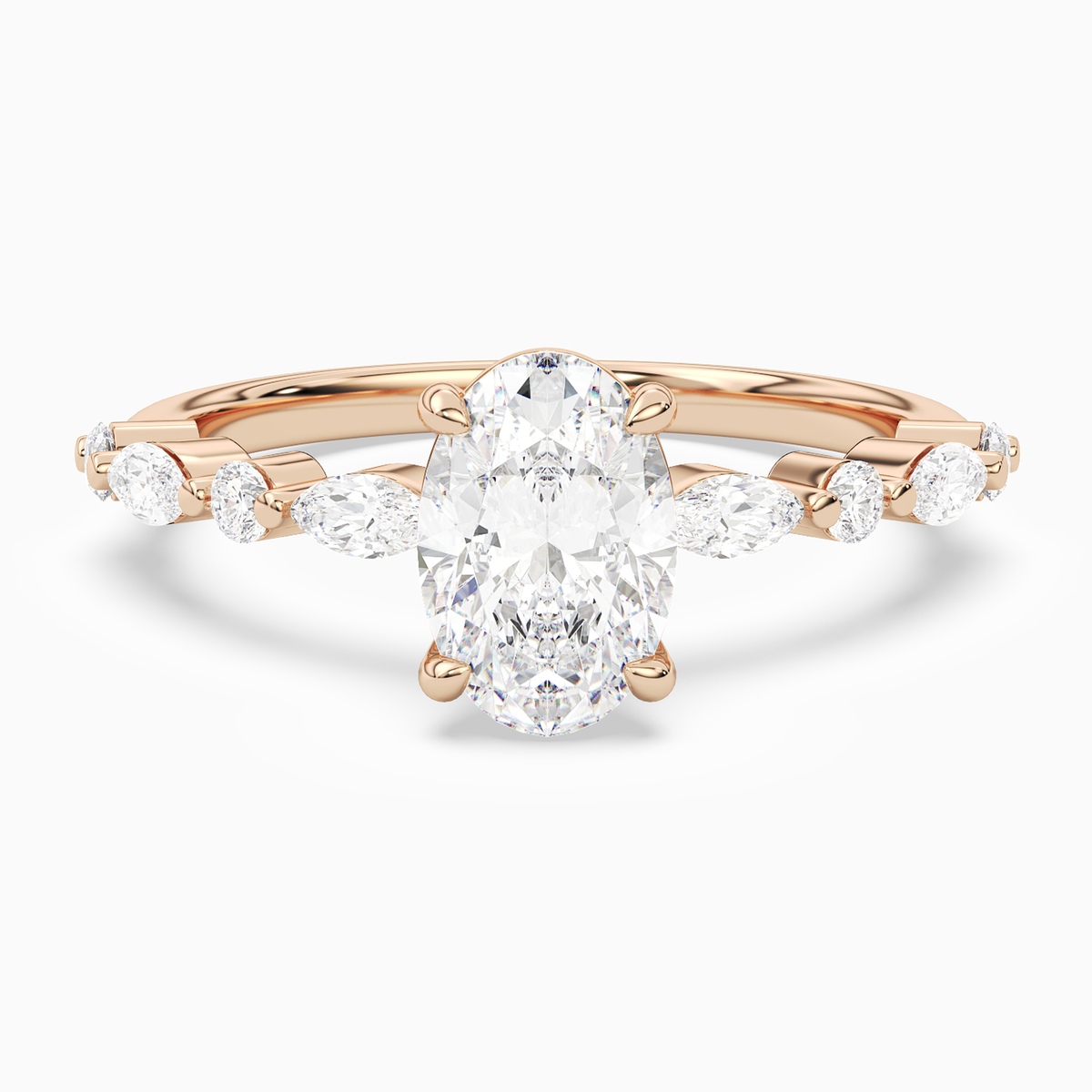 Oval Mixed-Shaped Shoulder Accent Ring in 14K Rose Gold main white