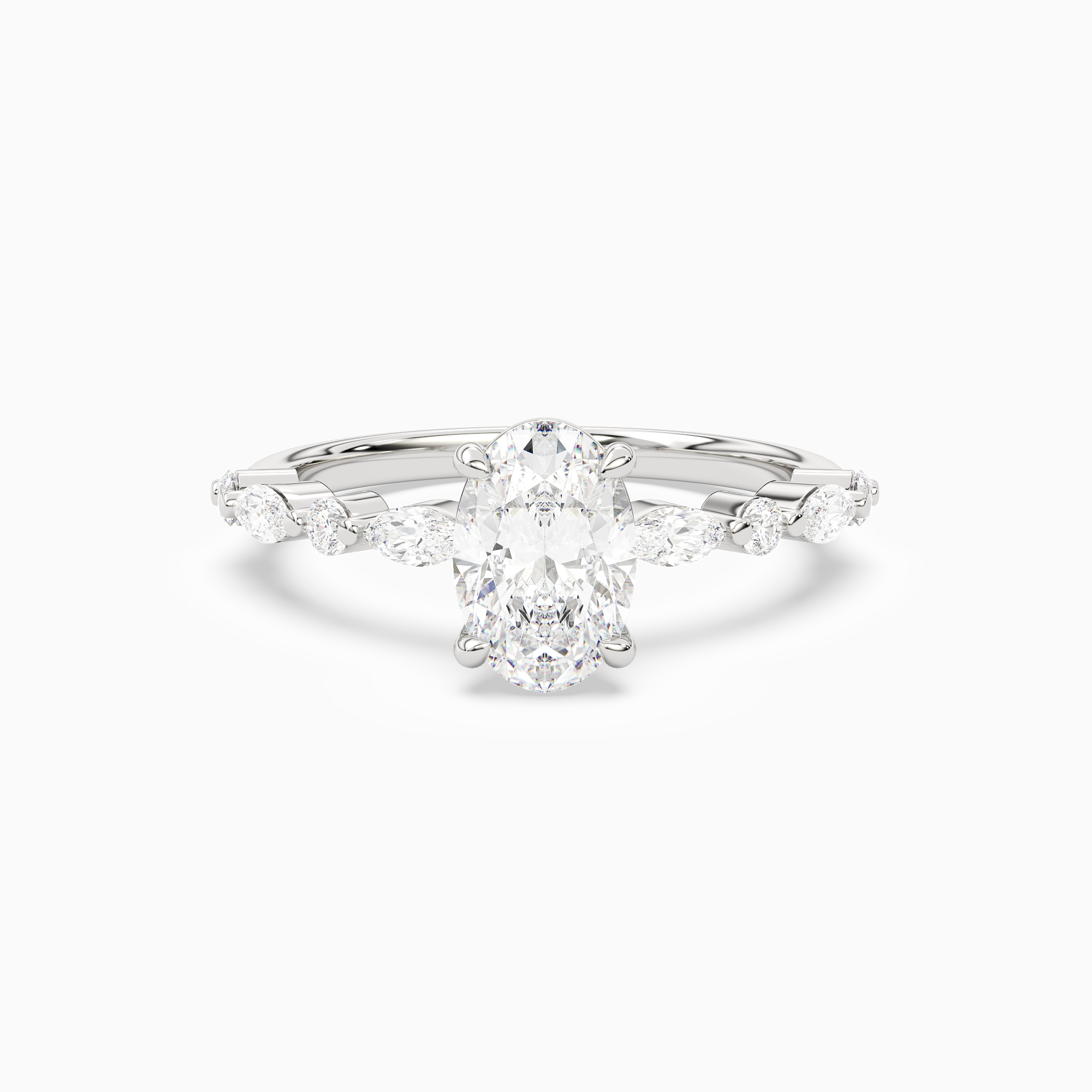 Oval Mixed-Shaped Shoulder Accent Ring in Platinum main white