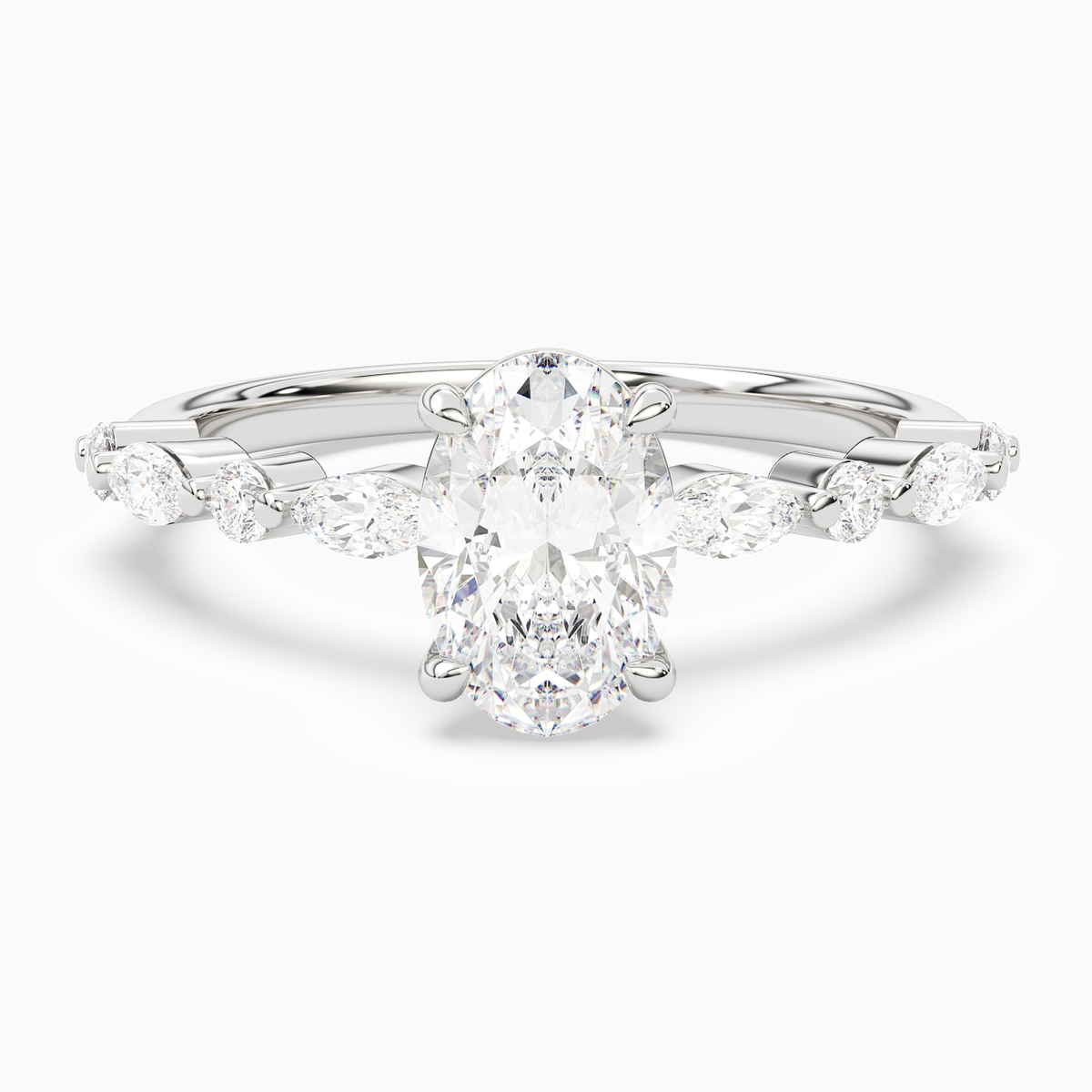 Oval Mixed-Shaped Shoulder Accent Ring in Platinum main white