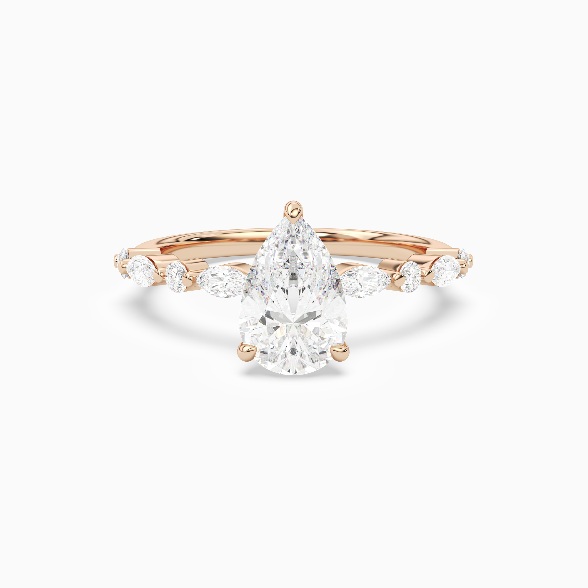 Pear Mixed-Shaped Shoulder Accent Ring in 14K Rose Gold main white