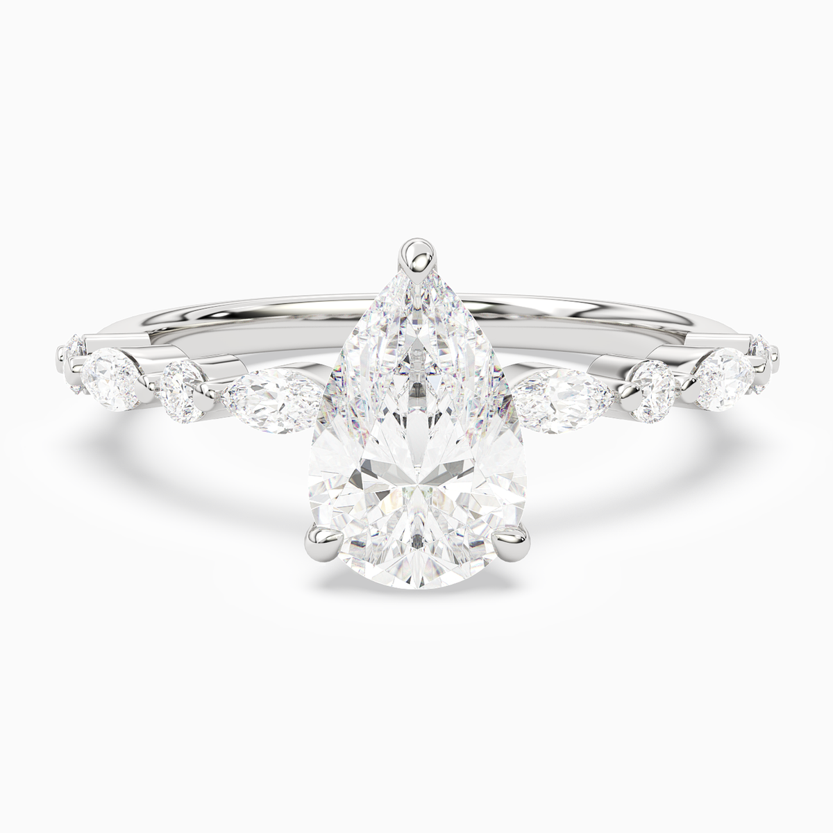 Pear Mixed-Shaped Shoulder Accent Ring in 14K White Gold main white