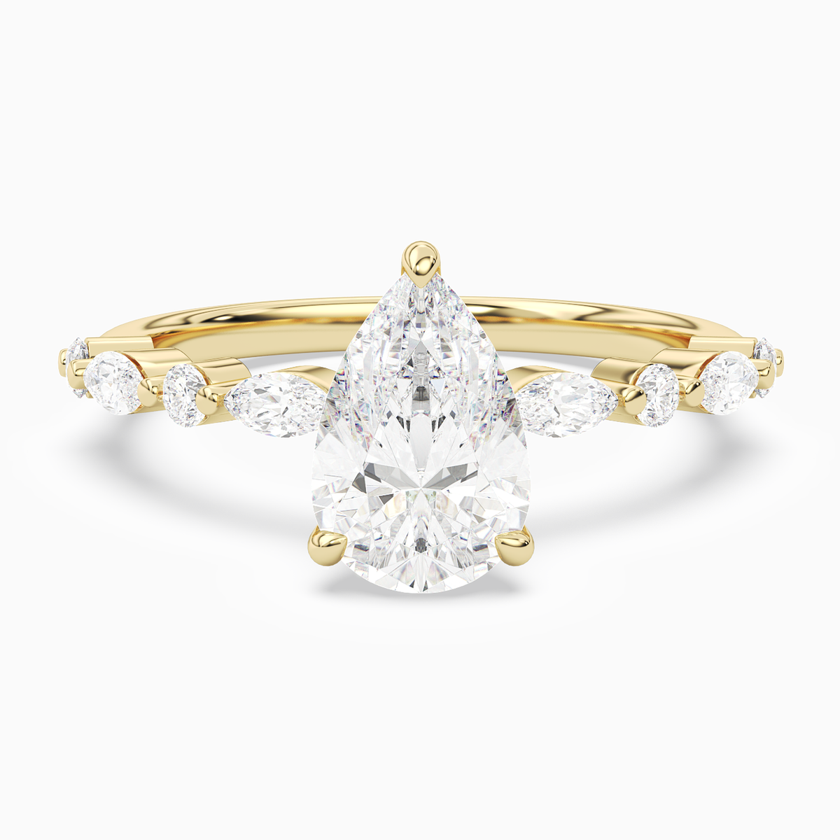 Pear Mixed-Shaped Shoulder Accent Ring in 18K Yellow Gold main white
