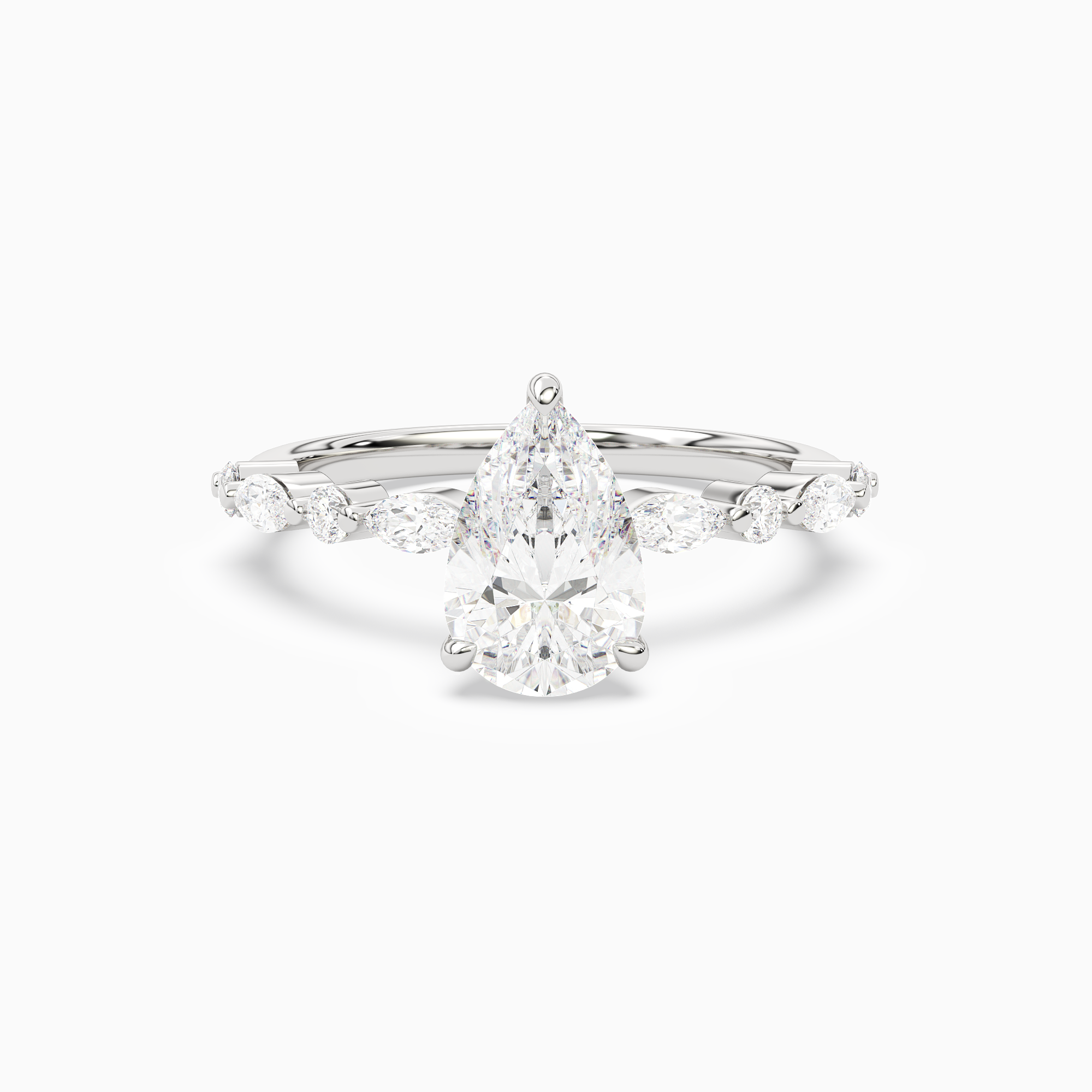 Pear Mixed-Shaped Shoulder Accent Ring in Platinum main white