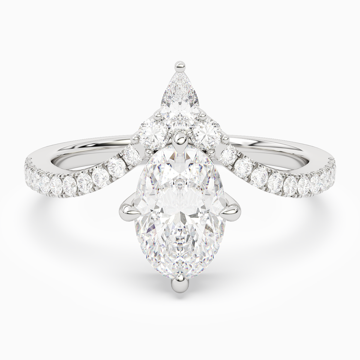 Oval Tiara Accent Side Stone in Platinum main white