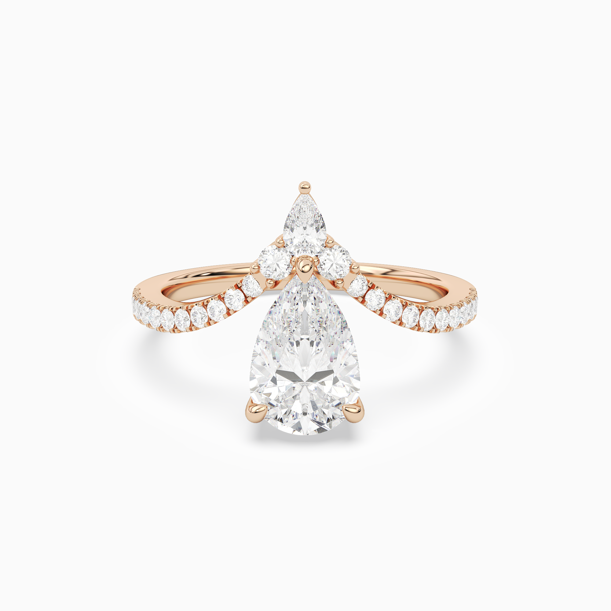 Pear Tiara Accent Side Stone in 14K Rose Gold main white