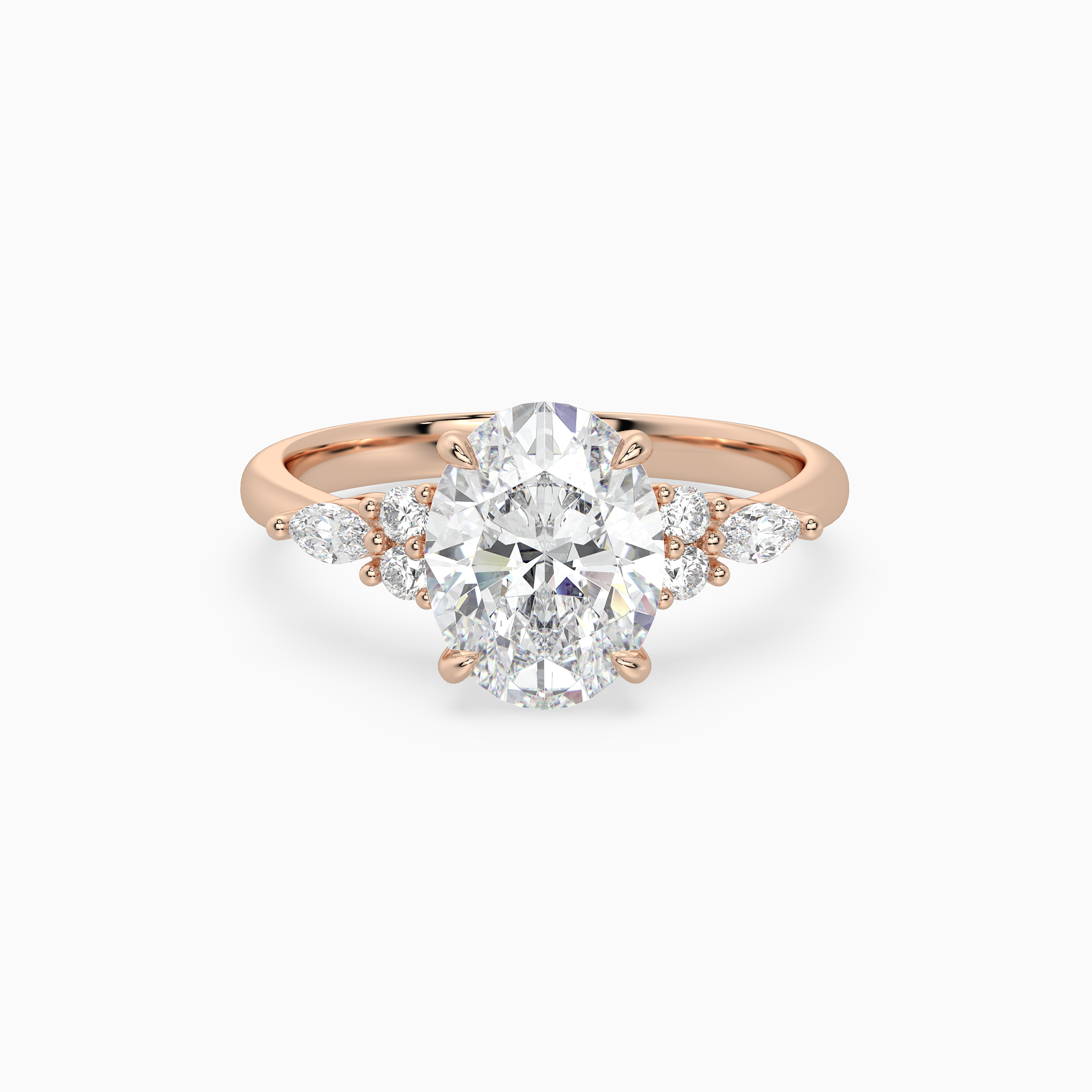 Oval Composite Floral Side Stone in 14K Rose Gold main white