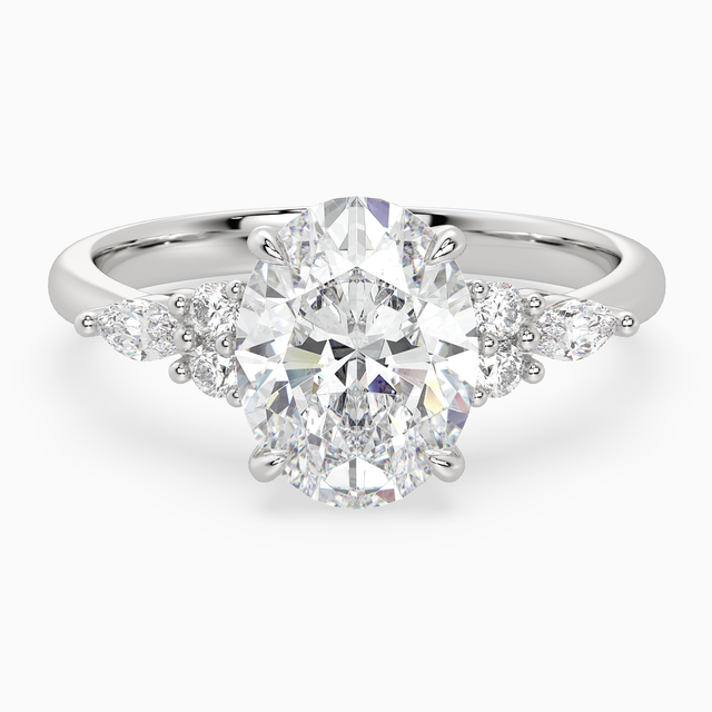 Oval Composite Floral Side Stone in 14K White Gold main white