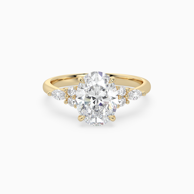 Oval Composite Floral Side Stone in 14K Yellow Gold main white