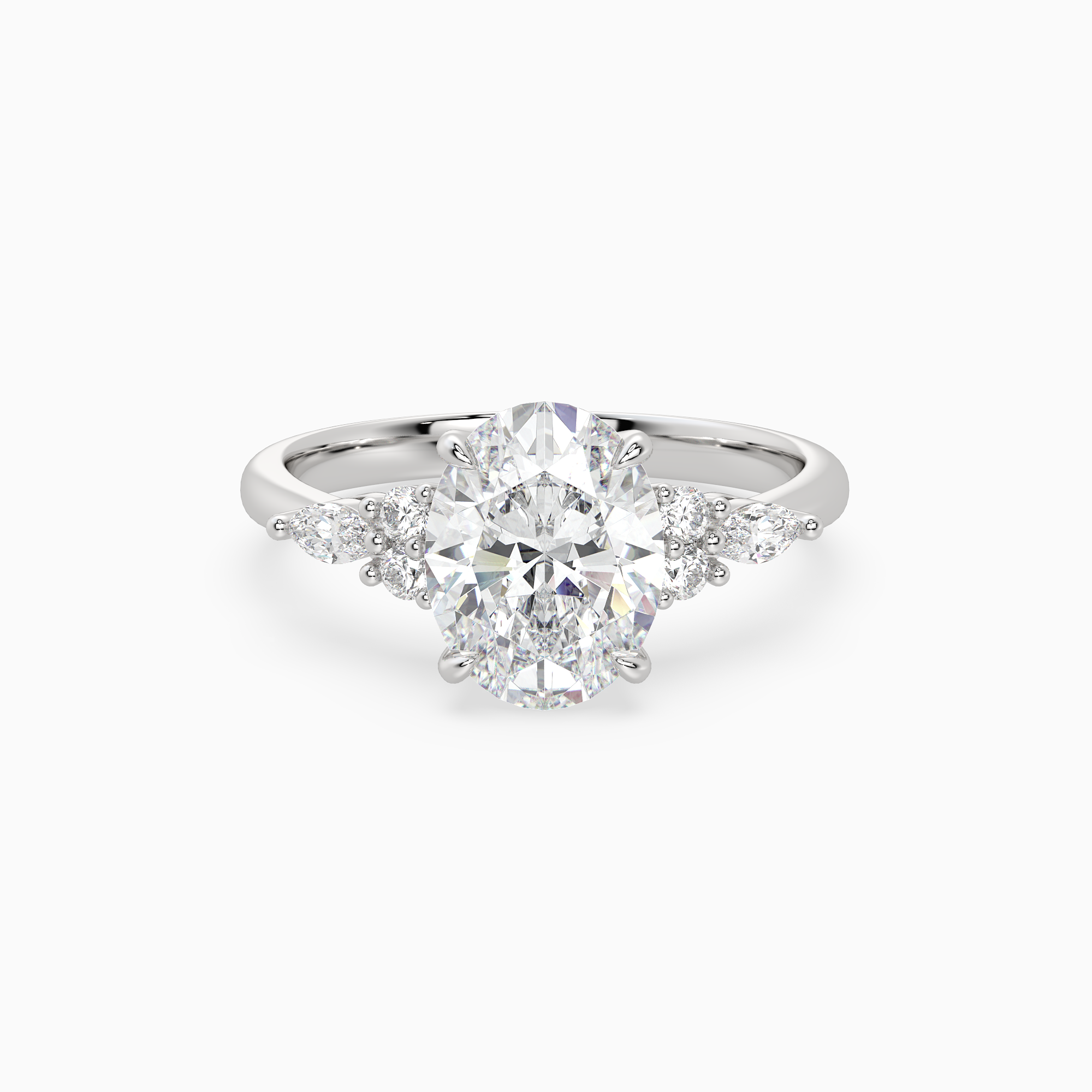 Oval Composite Floral Side Stone in Platinum main white