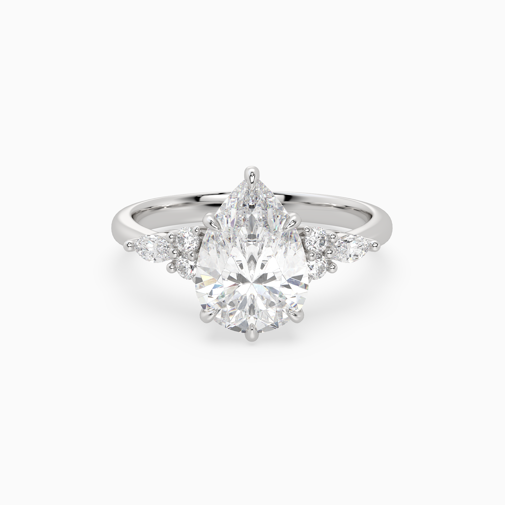 Pear Composite Floral Side Stone in 14K White Gold main white