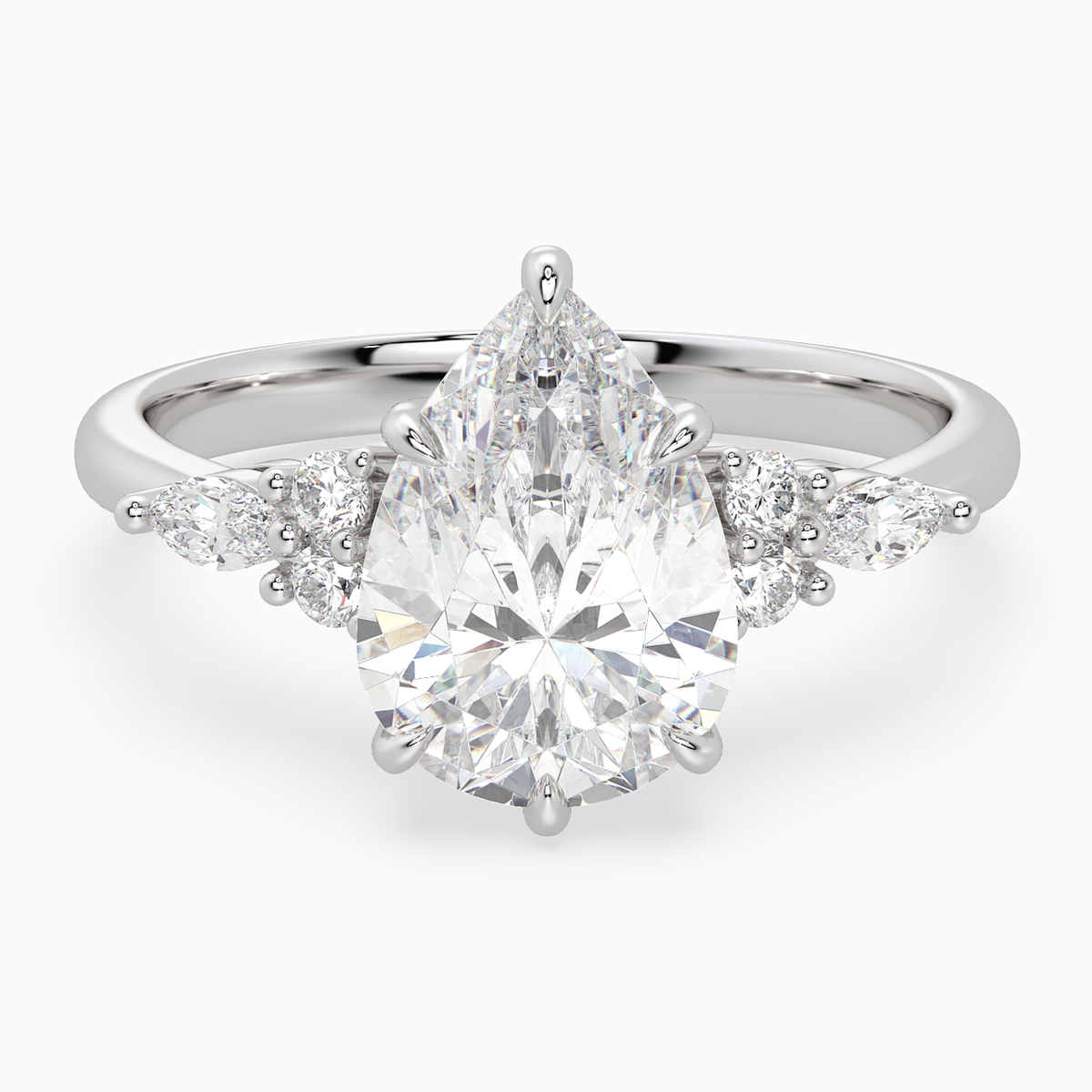 Pear Composite Floral Side Stone in 14K White Gold main white