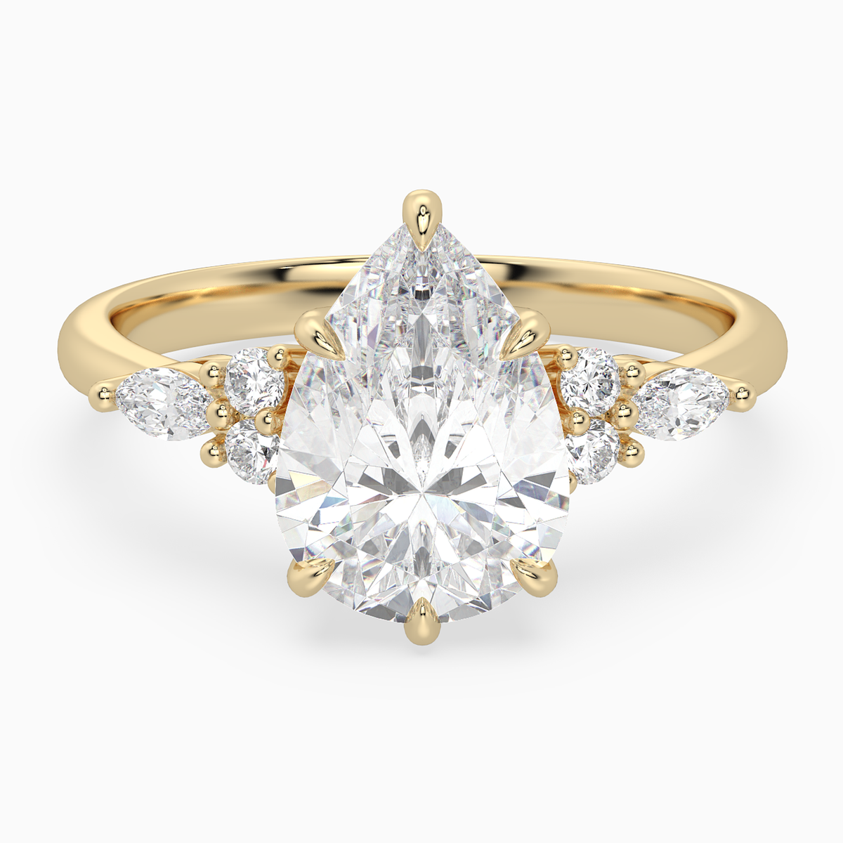 Pear Composite Floral Side Stone in 14K Yellow Gold main white